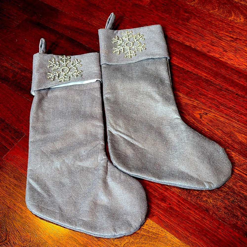 2 Gray Christmas Stockings:  Casa by Victor Alfaro